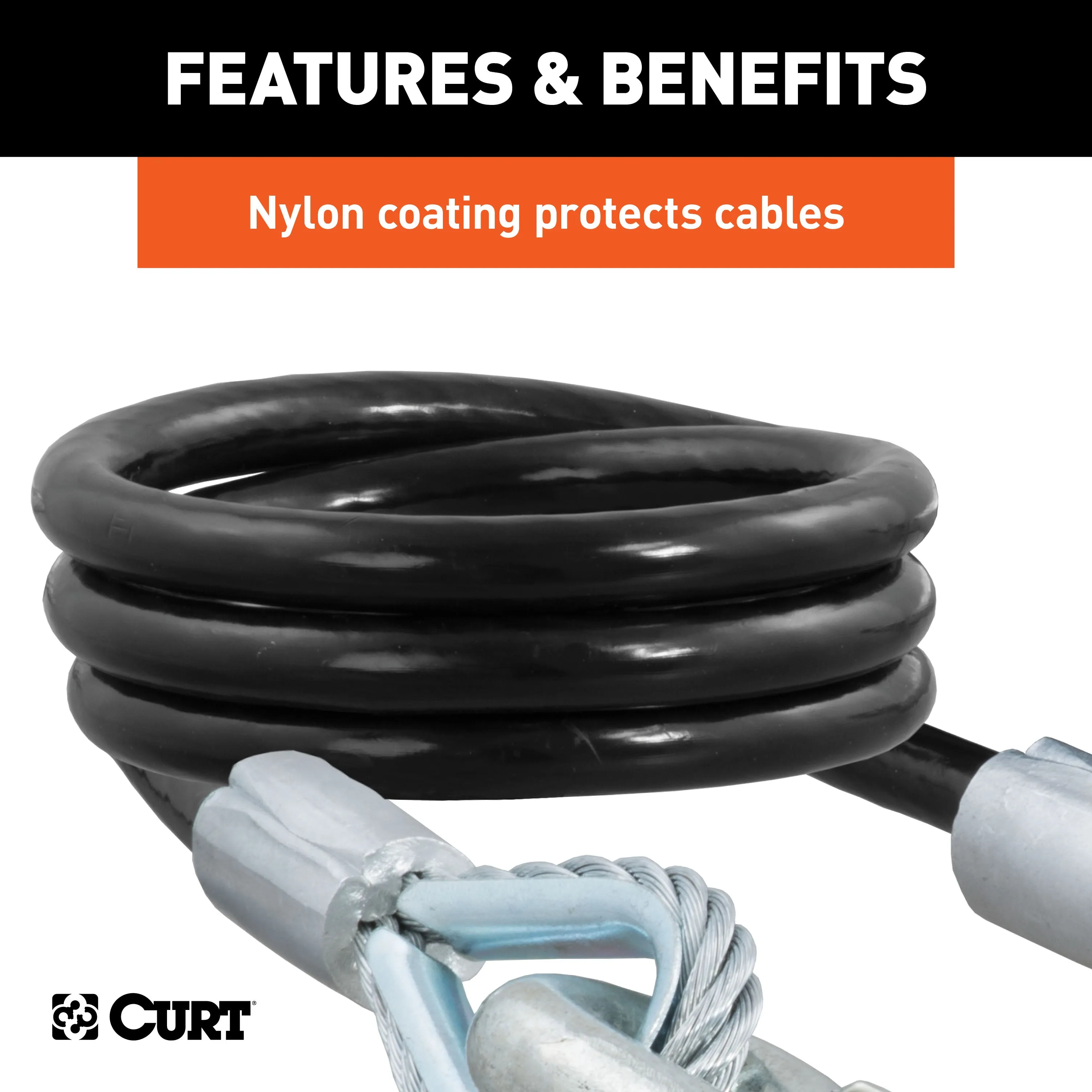 CURT 80176 44in. Safety Cables with 2 Snap Hooks (7;500 lbs; Vinyl-Coated; 2-Pack)