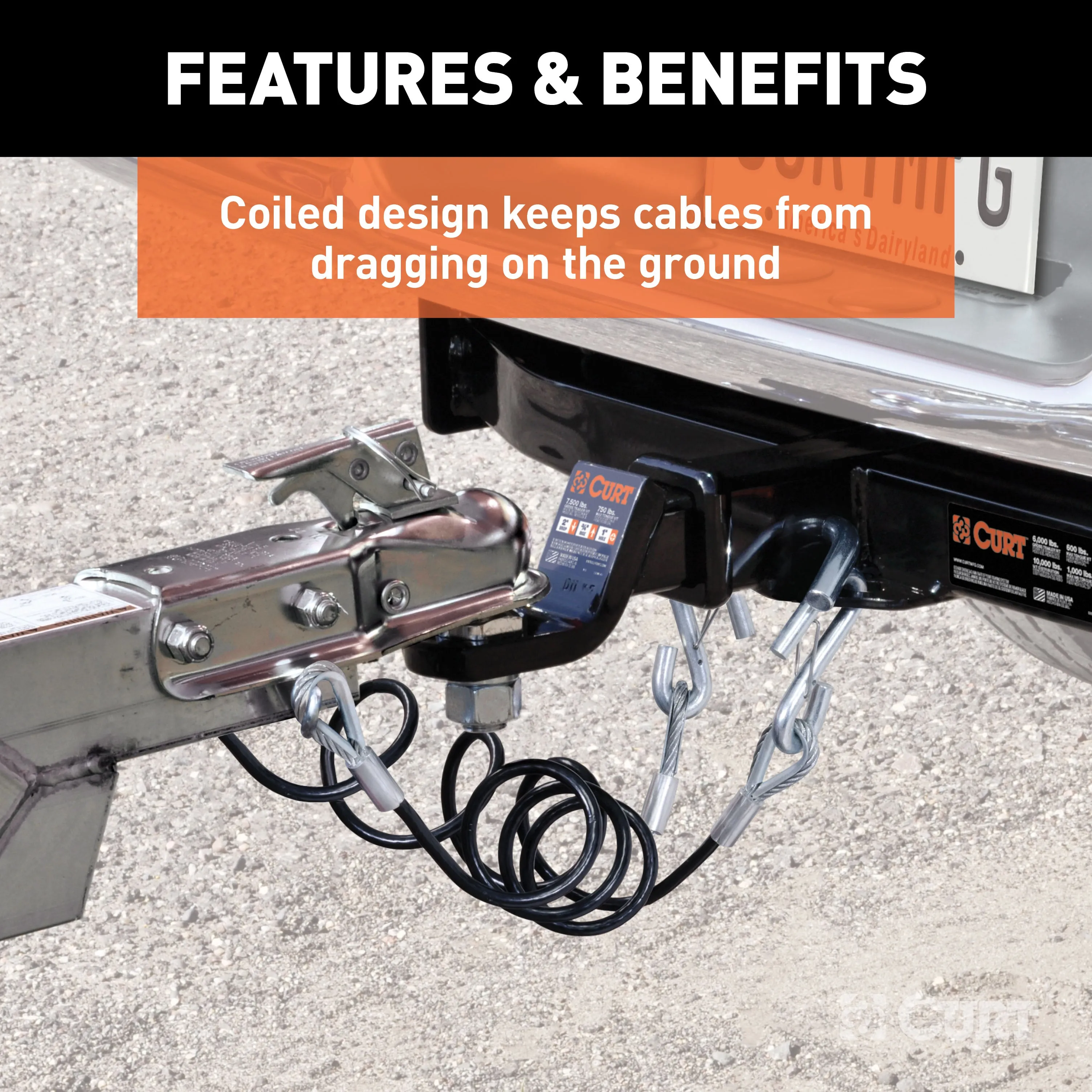 CURT 80176 44in. Safety Cables with 2 Snap Hooks (7;500 lbs; Vinyl-Coated; 2-Pack)