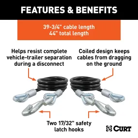 CURT 80176 44in. Safety Cables with 2 Snap Hooks (7;500 lbs; Vinyl-Coated; 2-Pack)