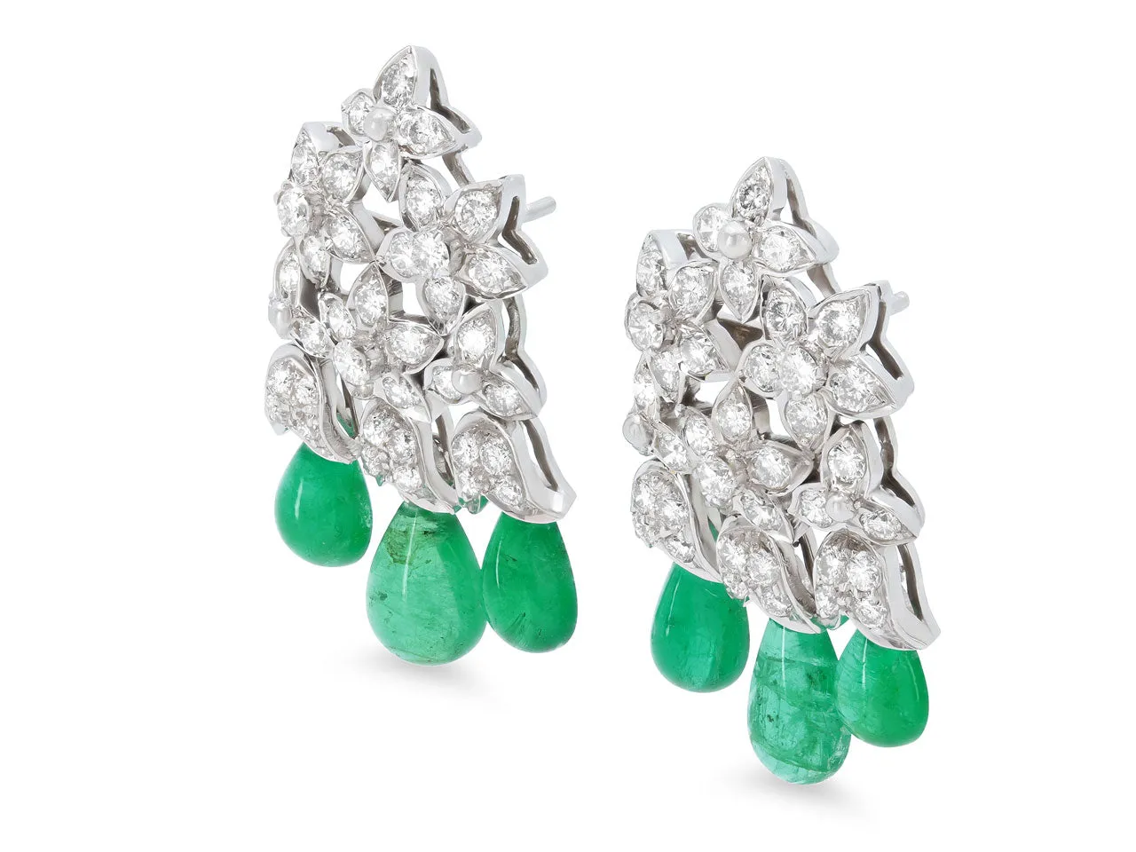 Diamond and Emerald Earrings in 18K White Gold