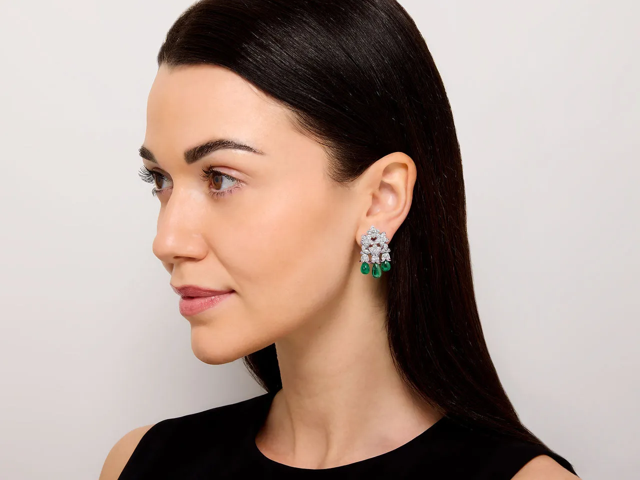 Diamond and Emerald Earrings in 18K White Gold