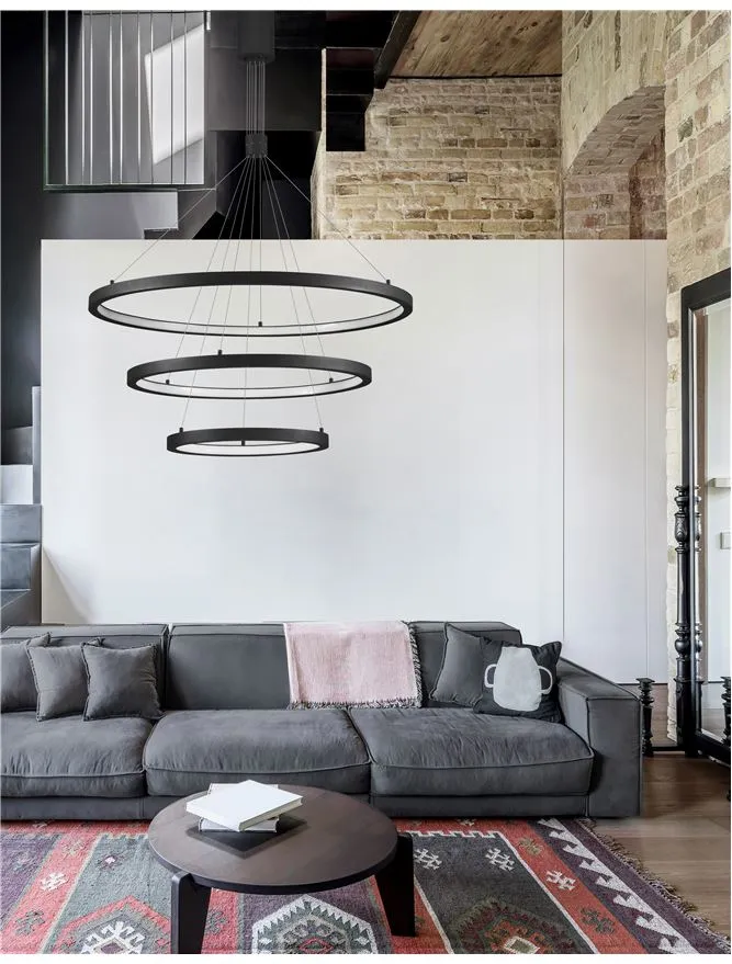 EMP Dimmable Sandy Black Aluminium & Acrylic Tripple Ring Pendant - ID 10200