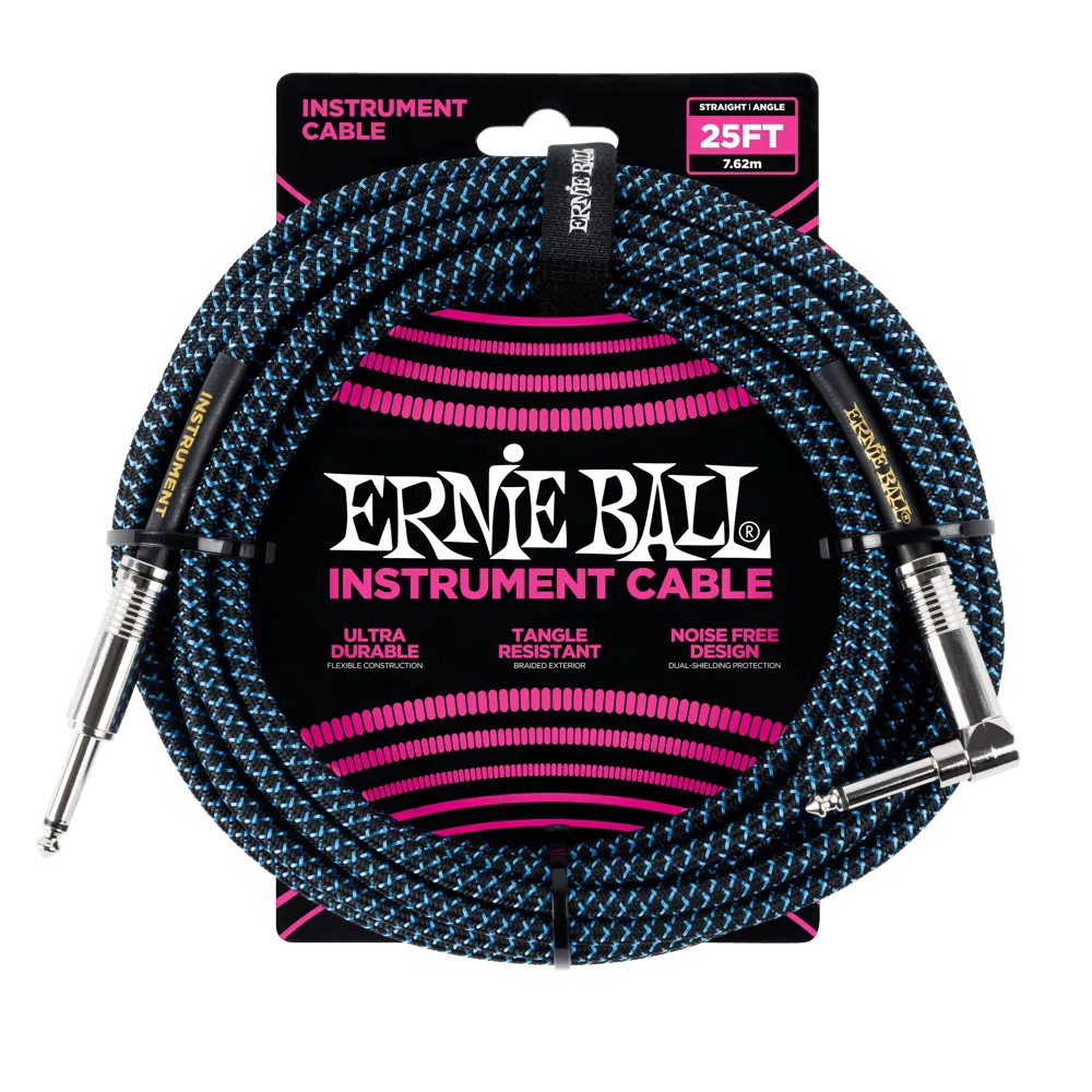 Ernie Ball 6060EB Straight/Angle Braided Cable (Black/Blue) - 25'