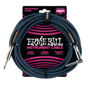 Ernie Ball 6060EB Straight/Angle Braided Cable (Black/Blue) - 25'