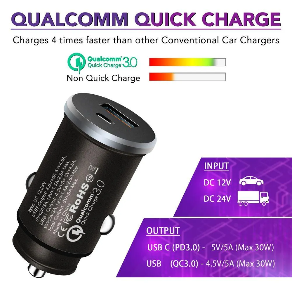 Fast Charging Dual Port C Type USB Car Charger With PD Technology