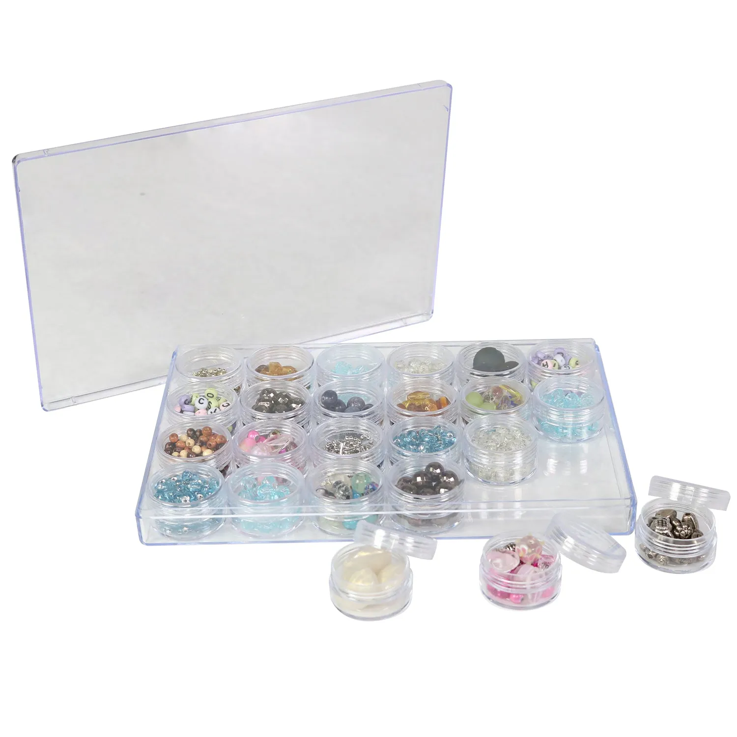 Large Plastic Bead Storage Organizer Box, 24 Jars