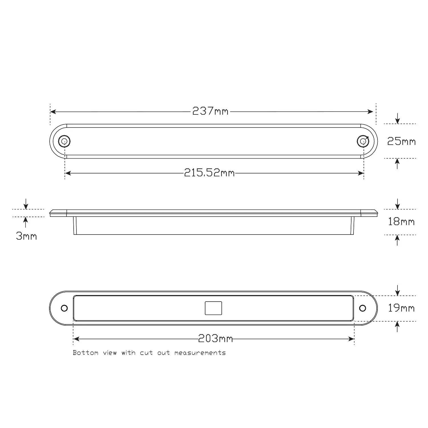 LED Autolamps 235AR12 LED Rear Combination Recessed Strip Lamp - Stop/Tail/Indicator