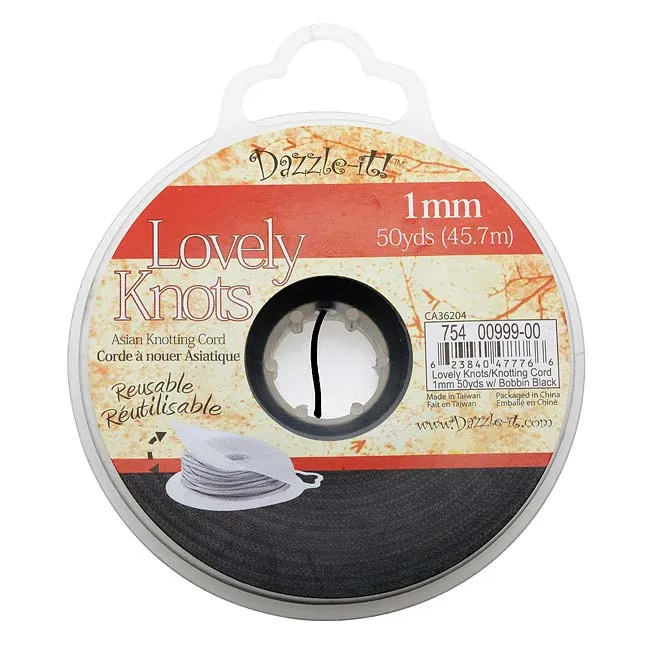 Lovely Knots - Asian Knotting Cord 1mm Thick - Black (50 Yards On Bobbin)