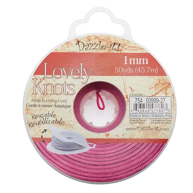 Lovely Knots - Asian Knotting Cord 1mm Thick - Strawberry Pink (50 Yard Bobbin)