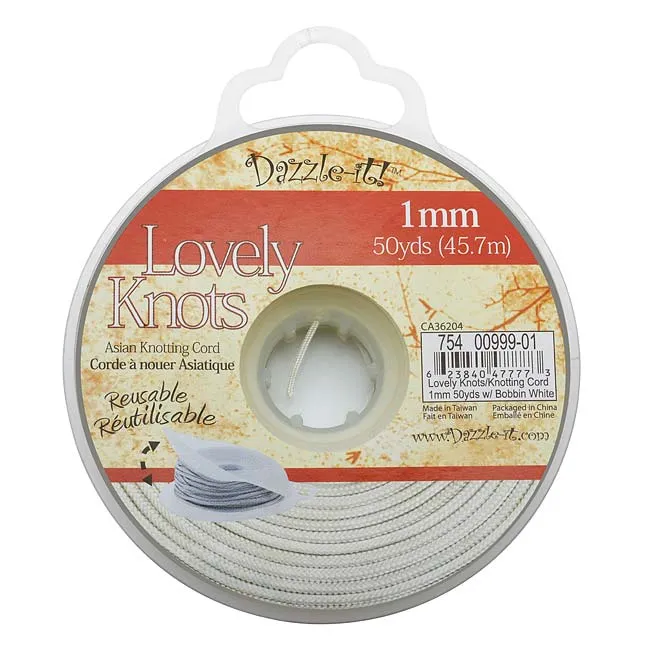 Lovely Knots - Asian Knotting Cord 1mm Thick - White (50 Yards On Bobbin)