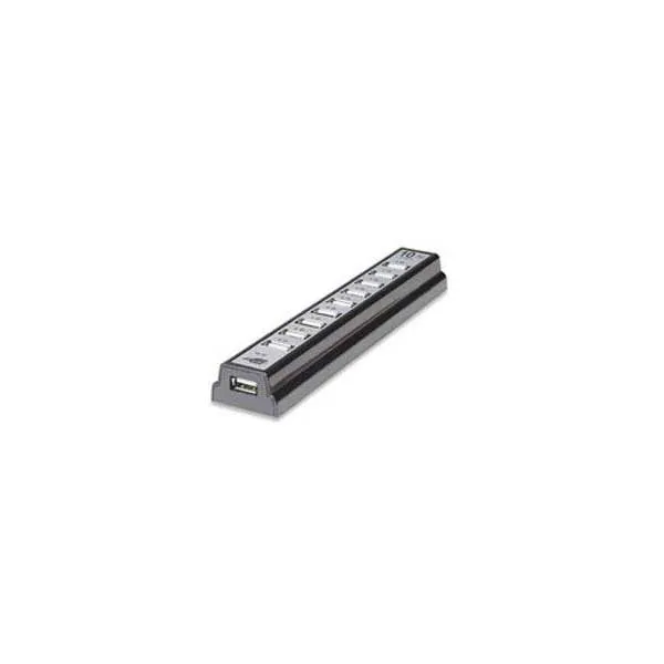 Manhattan 161572 10-Port Hi-Speed USB 2.0 Desktop Hub with Power Adapter
