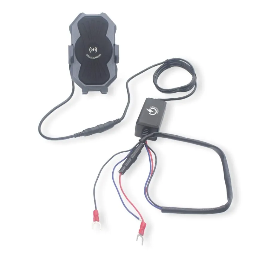 Metal Phone Mount with Inductive Wireless charging, articulating ball mounting & Quick Disconnect Power Cable