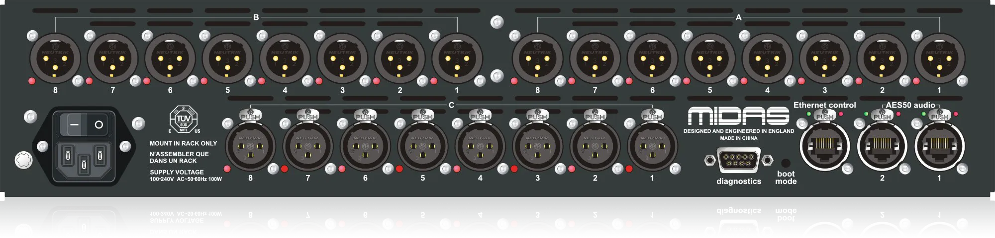 Midas DL154 - 8 Input, 16 Output Stage Box with 8 Midas Microphone Preamplifiers