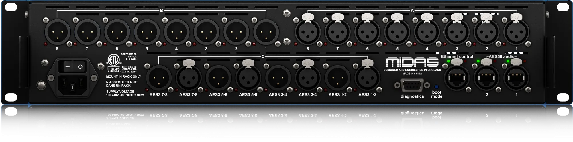 Midas DL155 - 16 Input, 16 Output Stage Box with 8 Midas Microphone Preamplifiers and AES3 Digital Interface