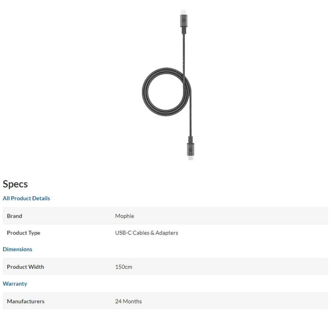 Mophie USB-C to USB-C ( 3.1 ) ( 1.5m ) - Black (Barcode: 848467093612 )
