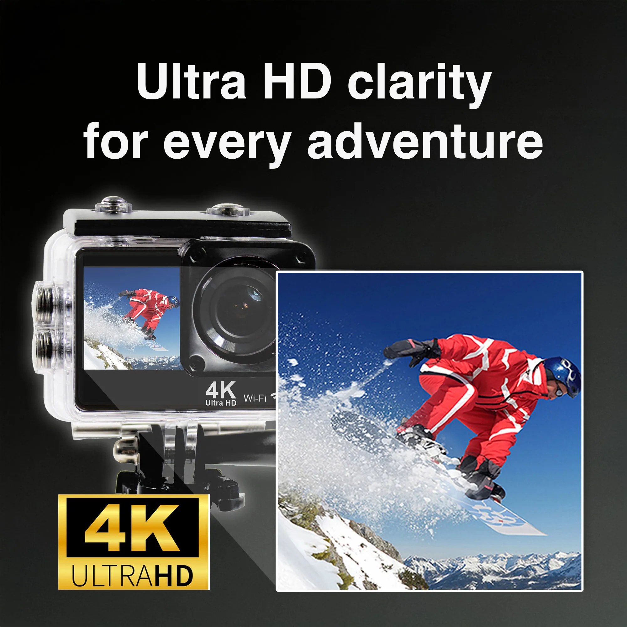 Navig8r 4K Action Camera with Dual Screens (Black)