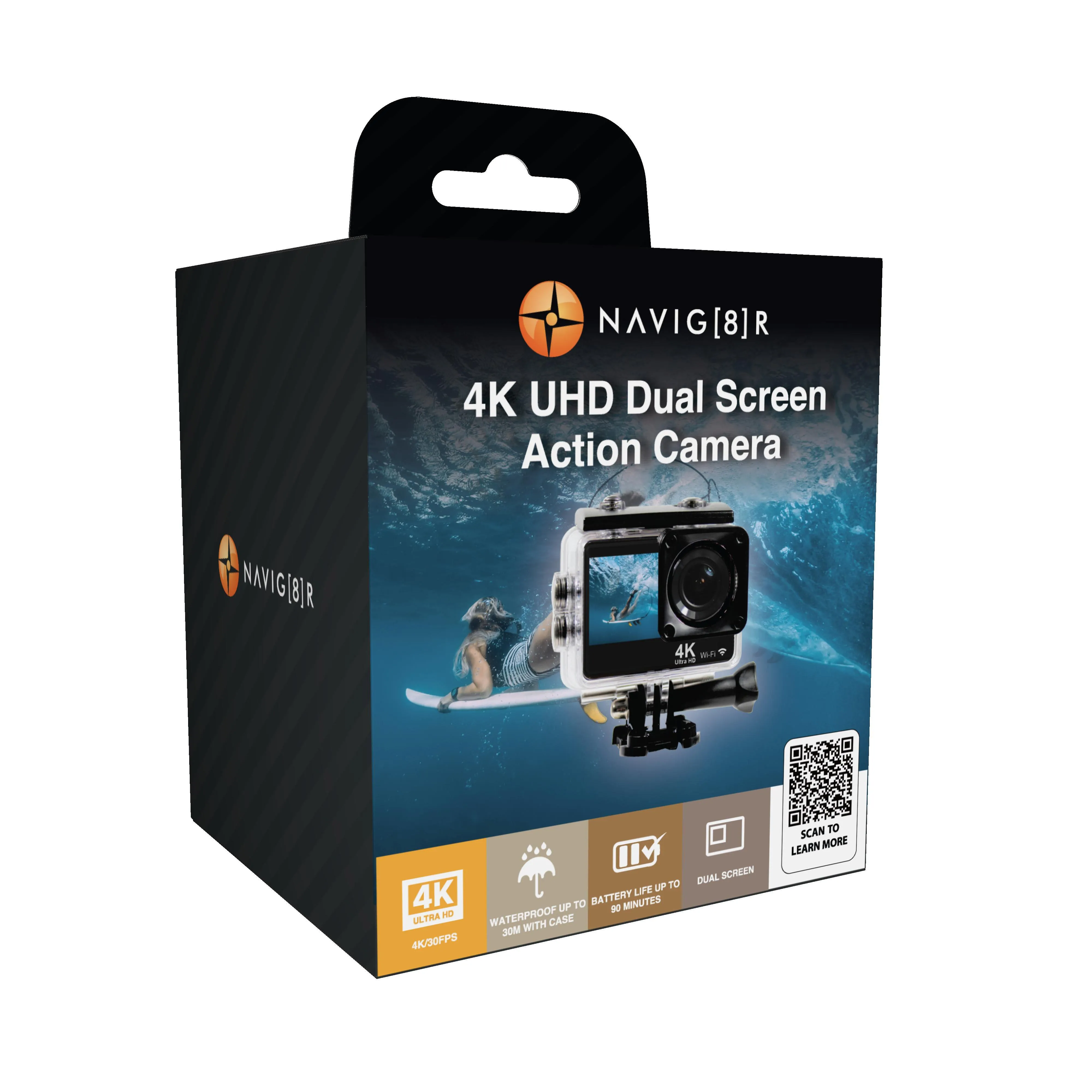 Navig8r 4K Action Camera with Dual Screens (Black)