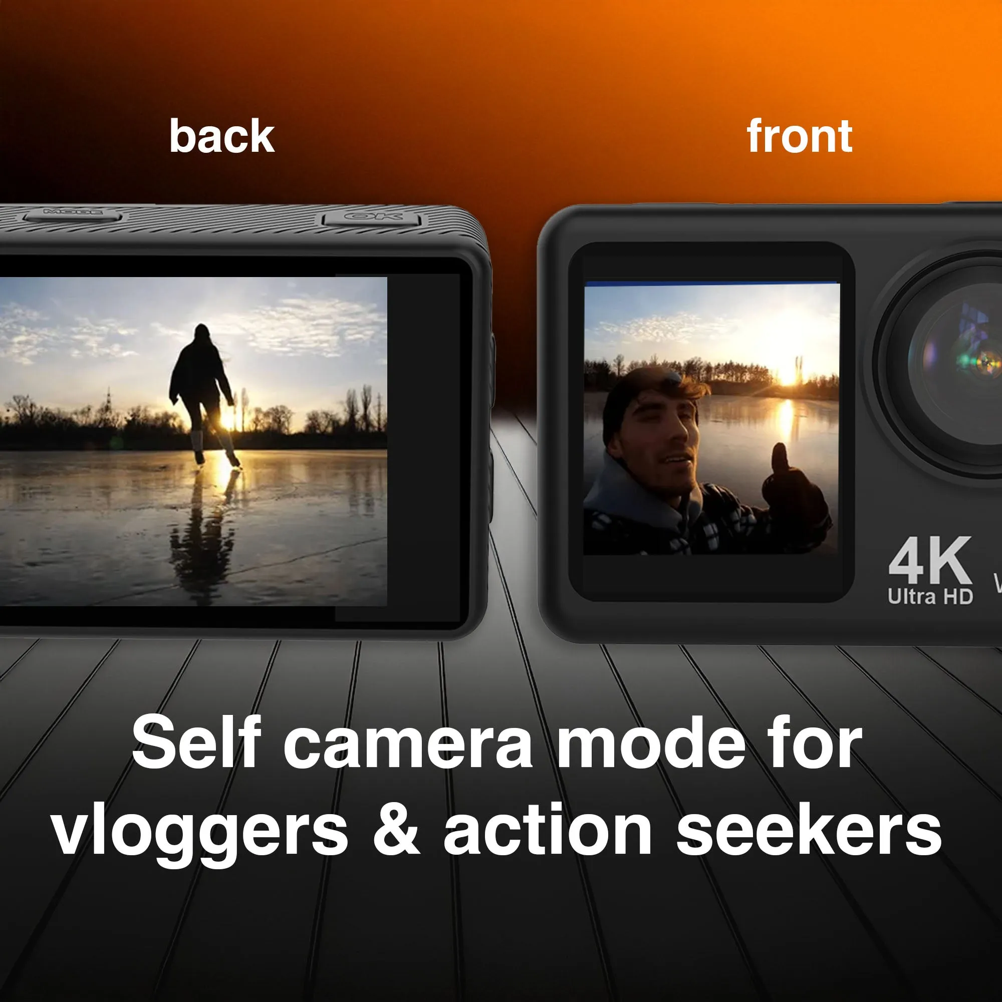 Navig8r 4K Action Camera with Dual Screens (Black)