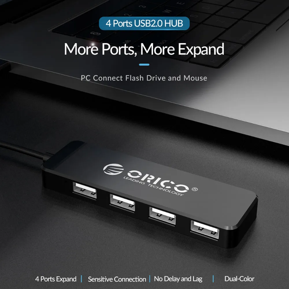 ORICO 4-Port USB 2.0 Hub for PCs, MacBook, iMac, Computer Desktops & Laptops (Windows, MacOS & Linux) USB HUB Extension Docking Station | ORICO-FL01