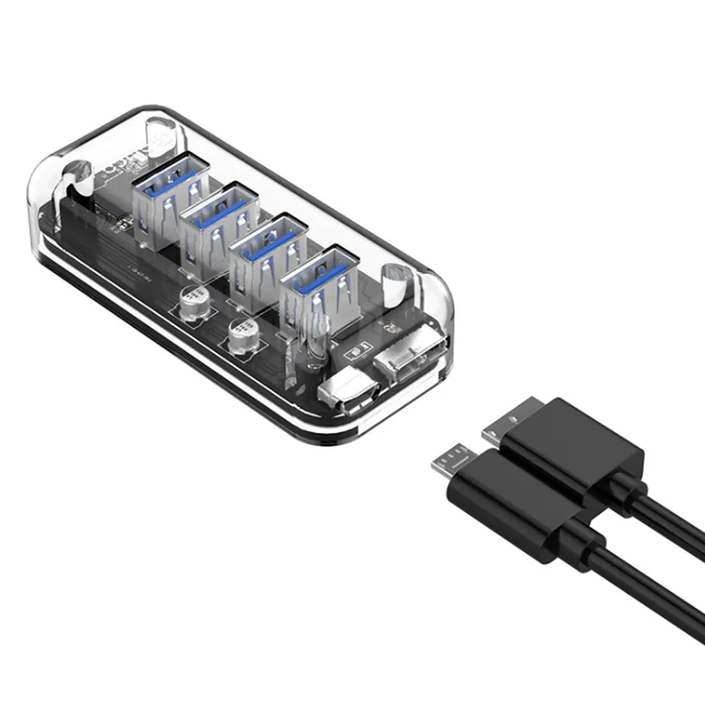 ORICO 4-Port USB 3.0 5Gbps Transparent Hub Adapter with Power Supply Port for PCs, MacBook, iMac, Computer Desktops & Laptops (Windows, MacOS & Linux) USB HUB Extension Docking Station | ORICO-F4U