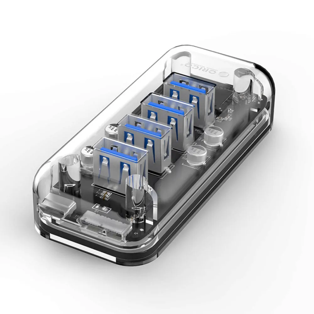 ORICO 4-Port USB 3.0 5Gbps Transparent Hub Adapter with Power Supply Port for PCs, MacBook, iMac, Computer Desktops & Laptops (Windows, MacOS & Linux) USB HUB Extension Docking Station | ORICO-F4U