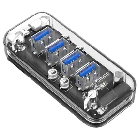 ORICO 4-Port USB 3.0 5Gbps Transparent Hub Adapter with Power Supply Port for PCs, MacBook, iMac, Computer Desktops & Laptops (Windows, MacOS & Linux) USB HUB Extension Docking Station | ORICO-F4U