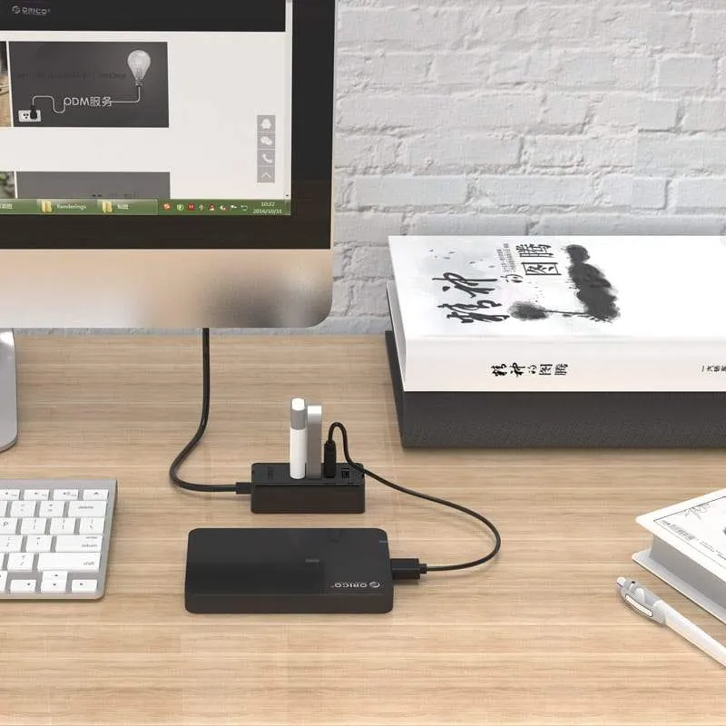 Orico 4 Port USB2.0 Hub Black|Micro USB Power Adapter Not Included - Black
