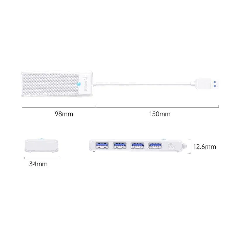 Orico Pw Series 4 Port Usb3.0 Hub | Usb A | Usb A3.0 X 4 (5 Gbps Sharing) | 15cm |White Papw4 A U3 015 Wh Ep