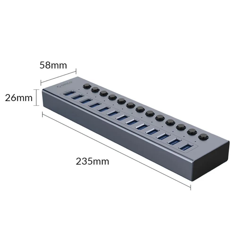 ORICO USB 3.0 5Gbps 13-Port Hub with Individual Switches & 60W Power Supply for PCs, Computer Desktops & Laptops (Windows, macOS, Linux) | USB Hub Extension Docking Station | ORICO-BT2U3