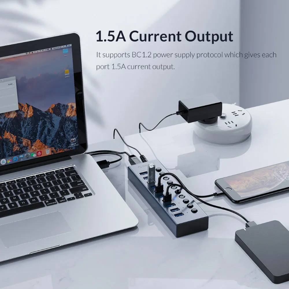 ORICO USB 3.0 5Gbps 13-Port Hub with Individual Switches & 60W Power Supply for PCs, Computer Desktops & Laptops (Windows, macOS, Linux) | USB Hub Extension Docking Station | ORICO-BT2U3