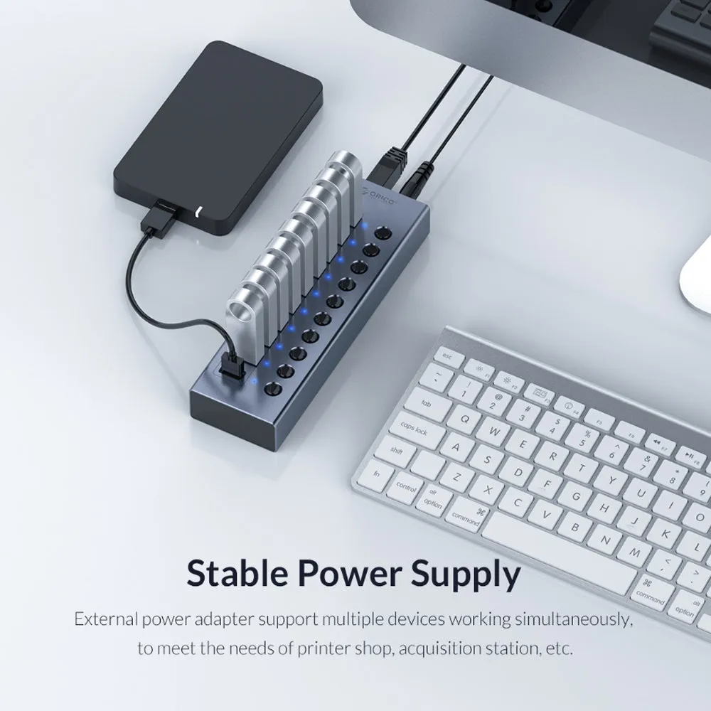 ORICO USB 3.0 5Gbps 13-Port Hub with Individual Switches & 60W Power Supply for PCs, Computer Desktops & Laptops (Windows, macOS, Linux) | USB Hub Extension Docking Station | ORICO-BT2U3