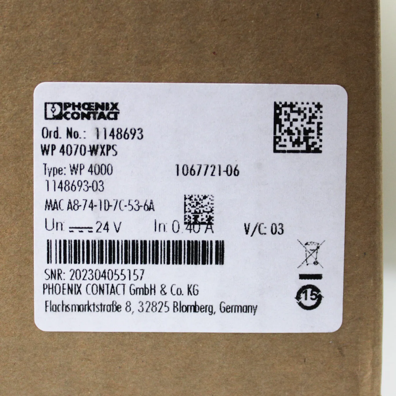 Phoenix Contact 7" TFT Capacitive Graphic LCD Display Module 1148693 WP4070-WXPS