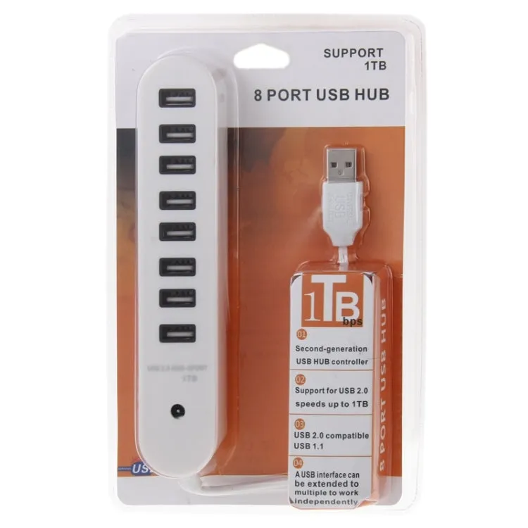 Portable 8-Port USB 2.0 Hub with 50cm Cable Length
