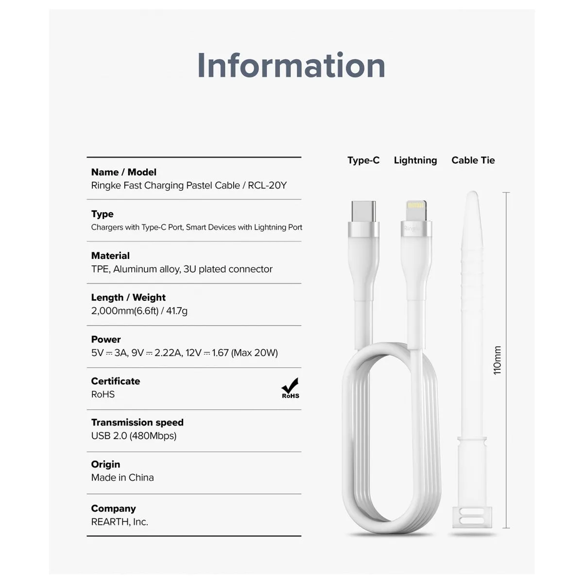Ringke USB-C to Lighting Pastel Charging Cable (2m)