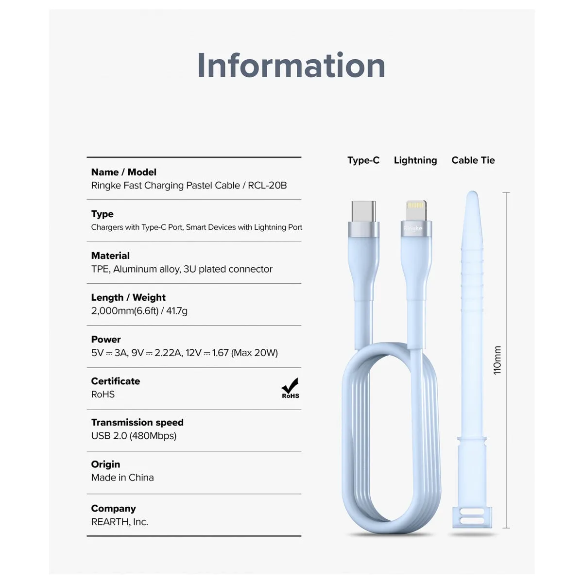 Ringke USB-C to Lighting Pastel Charging Cable (2m)