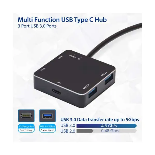 SYBA SD-HUB50115 USB 3.1 Gen 1 Type-C Multi-Function Hub with USB 3.0, USB 3.1 Gen 1, 4K HDMI, and PD Charging Ports