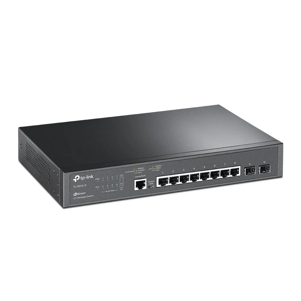 TP-Link TL-SG3210 8-Port Gigabit L2  Managed Switch with 2 SFP Slots, 8x RJ45 Ports, Micro USB Console Port, Integration with Omada SDN Controller, Static Routing, IGMP Snooping, 802.1p/DSCP QoS, SNMP, Dual Image, IPv6
