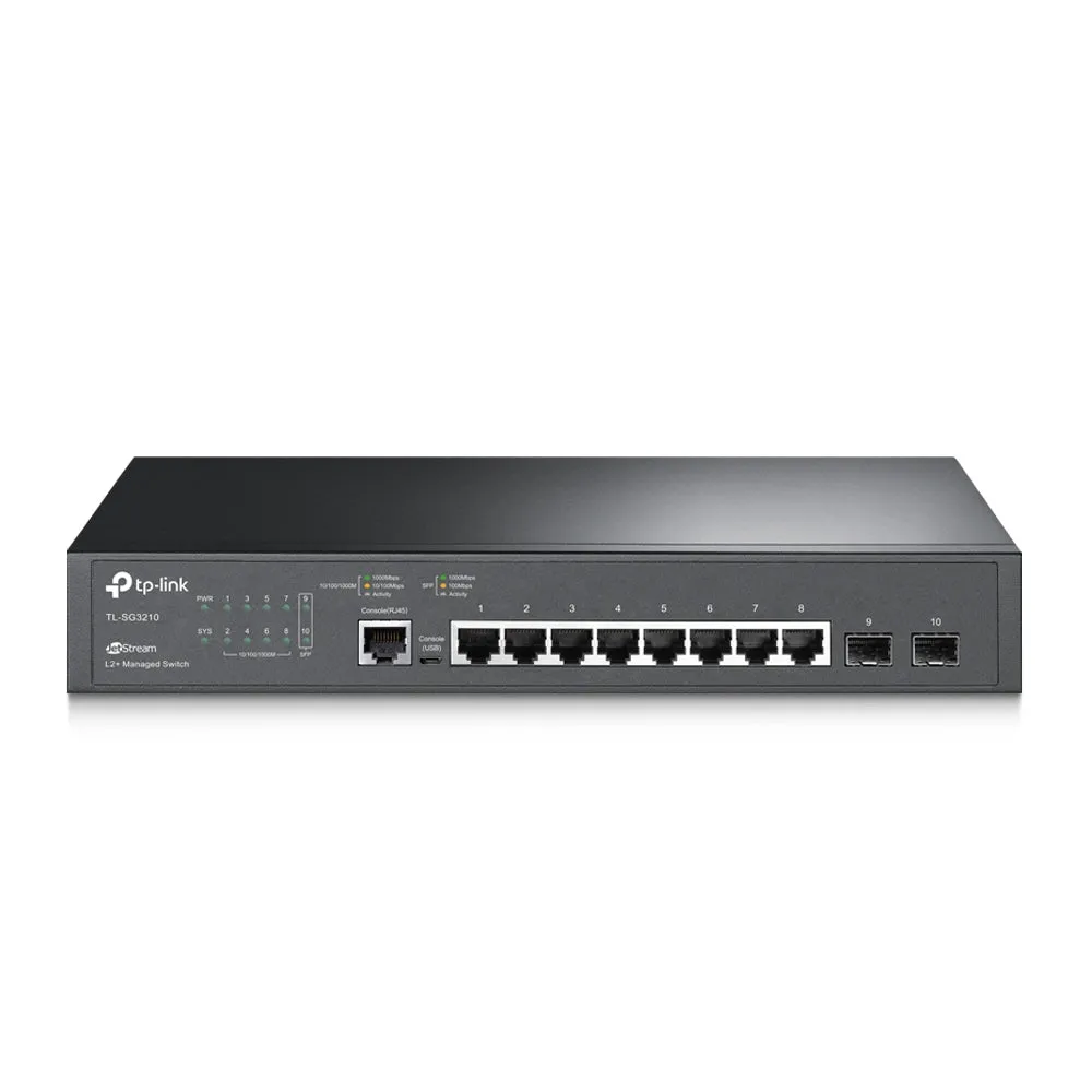 TP-Link TL-SG3210 8-Port Gigabit L2  Managed Switch with 2 SFP Slots, 8x RJ45 Ports, Micro USB Console Port, Integration with Omada SDN Controller, Static Routing, IGMP Snooping, 802.1p/DSCP QoS, SNMP, Dual Image, IPv6