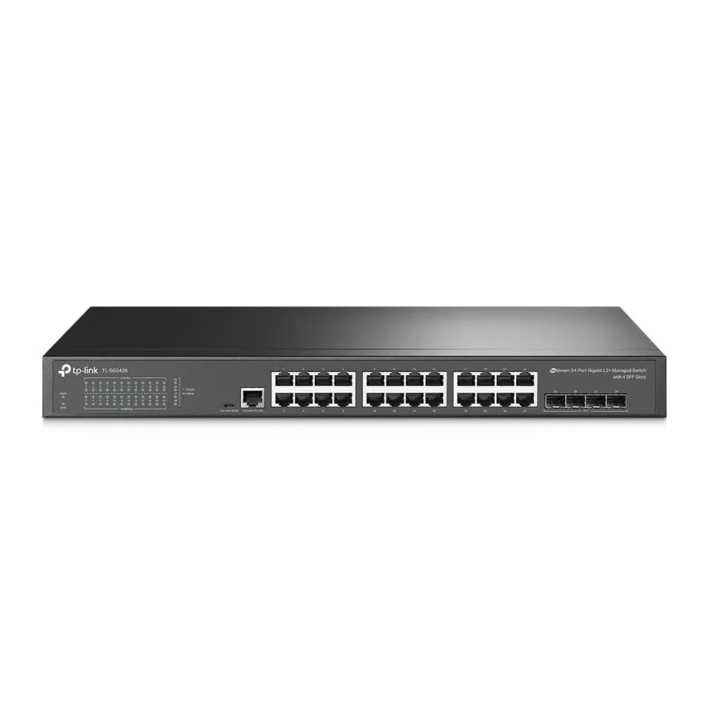 TP-Link TL-SG3428 24-Port Gigabit L2  Managed Switch with 4 SFP Slots, 24x RJ45 Ports, Micro USB Console Ports, Integration with Omada SDN Controller, Static Routing, IGMP Snooping, 802.1p/DSCP QoS, SNMP, Dual Image, IPv6