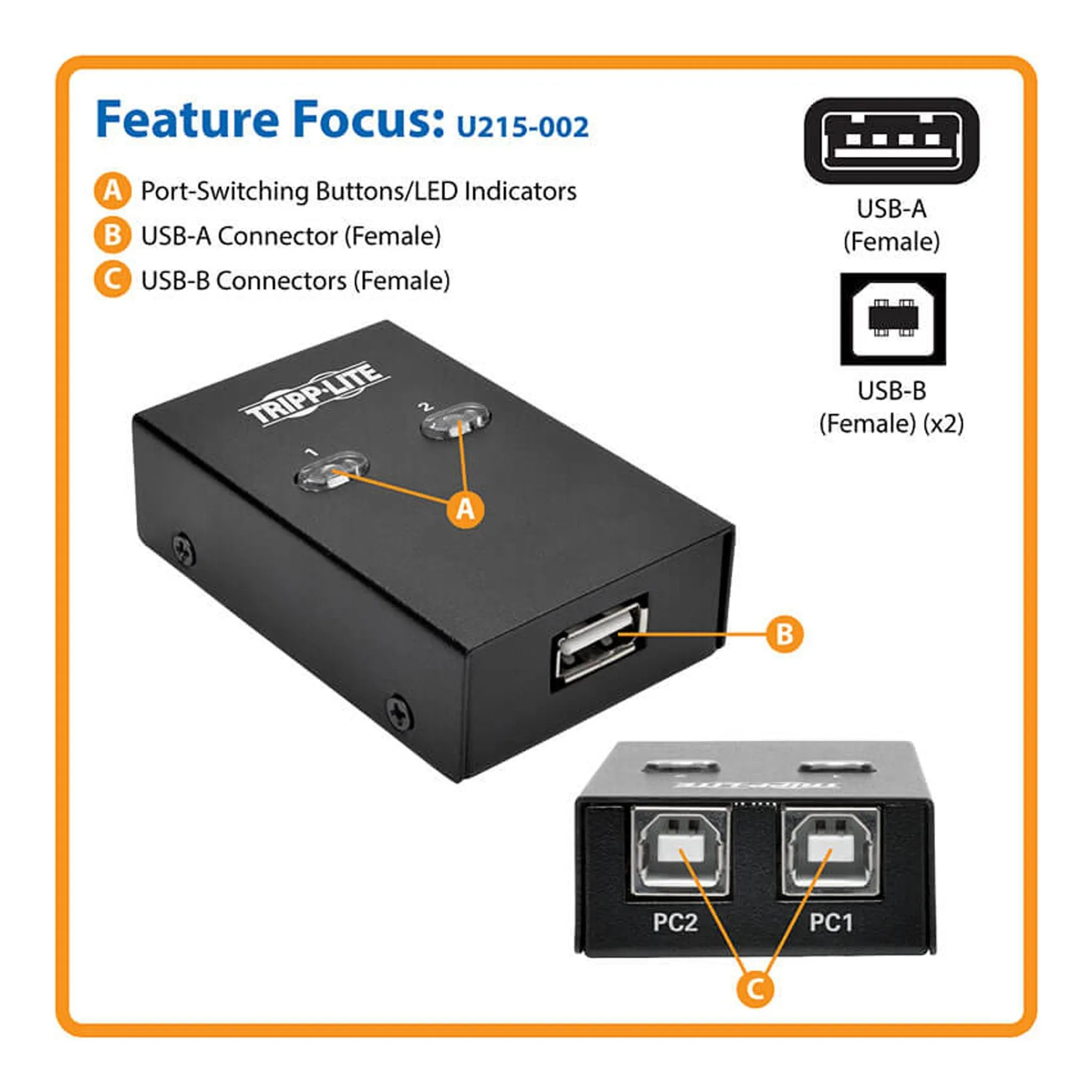 Tripp Lite U215-002 2-Port USB 2.0 Printer/Peripheral Sharing Switch