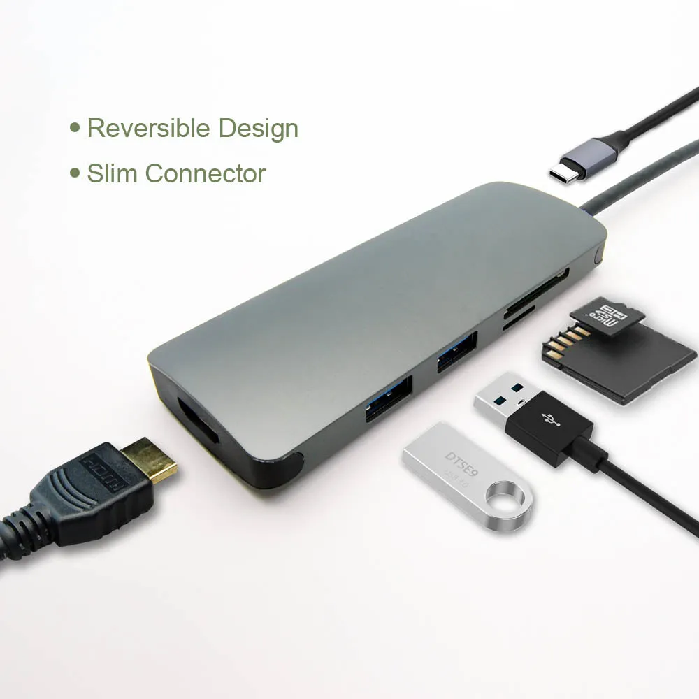 USB 3.1 Type-C to USB3.0x2 Micro SD SD/MMC HDMI Type C charging