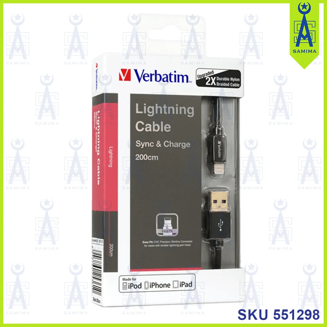 VERBATIM IPHONE LIGHTNING CABLE 200CM 65361