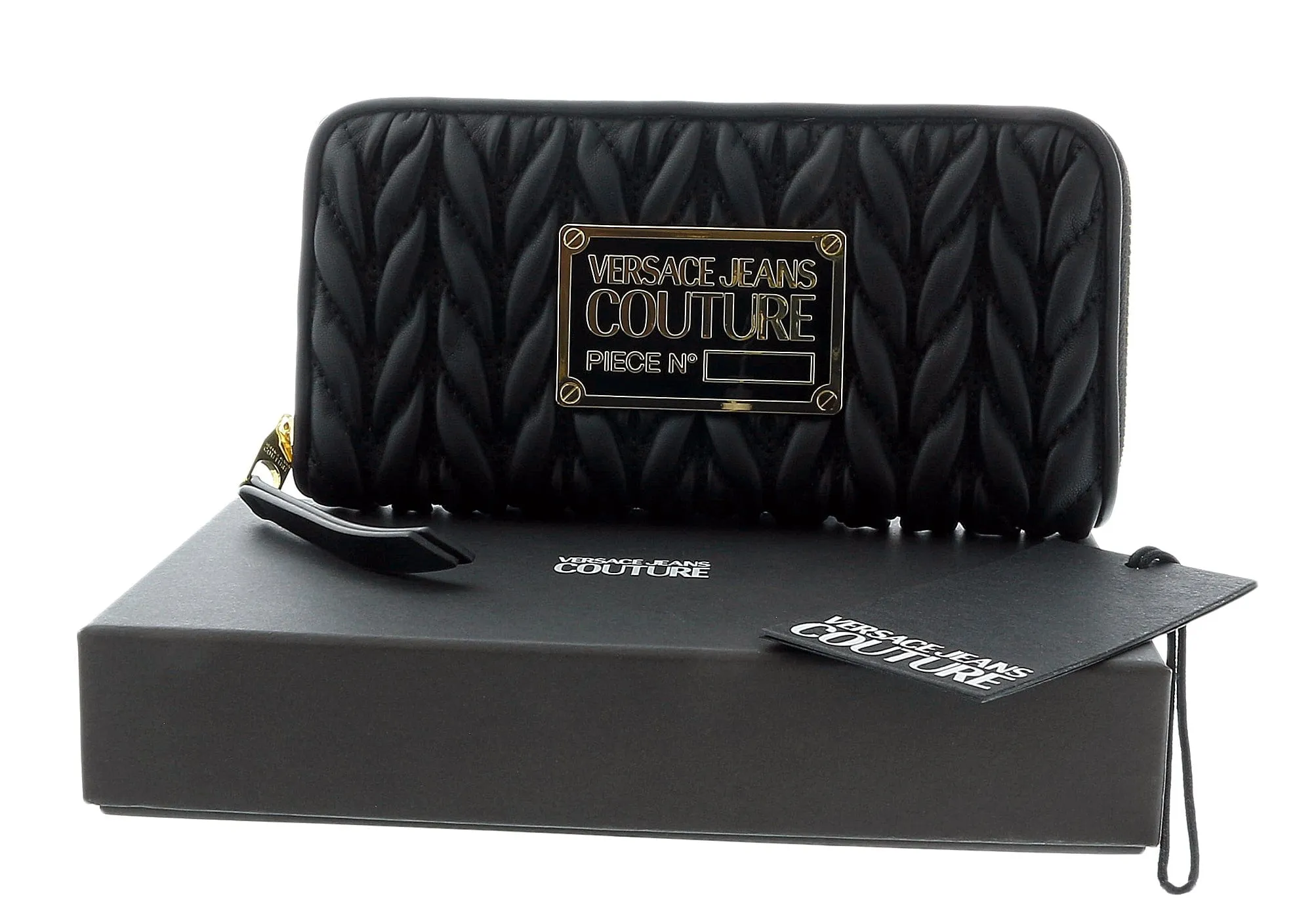 Versace Jeans Couture Small Black Braided Continental All Around Zip Wallet
