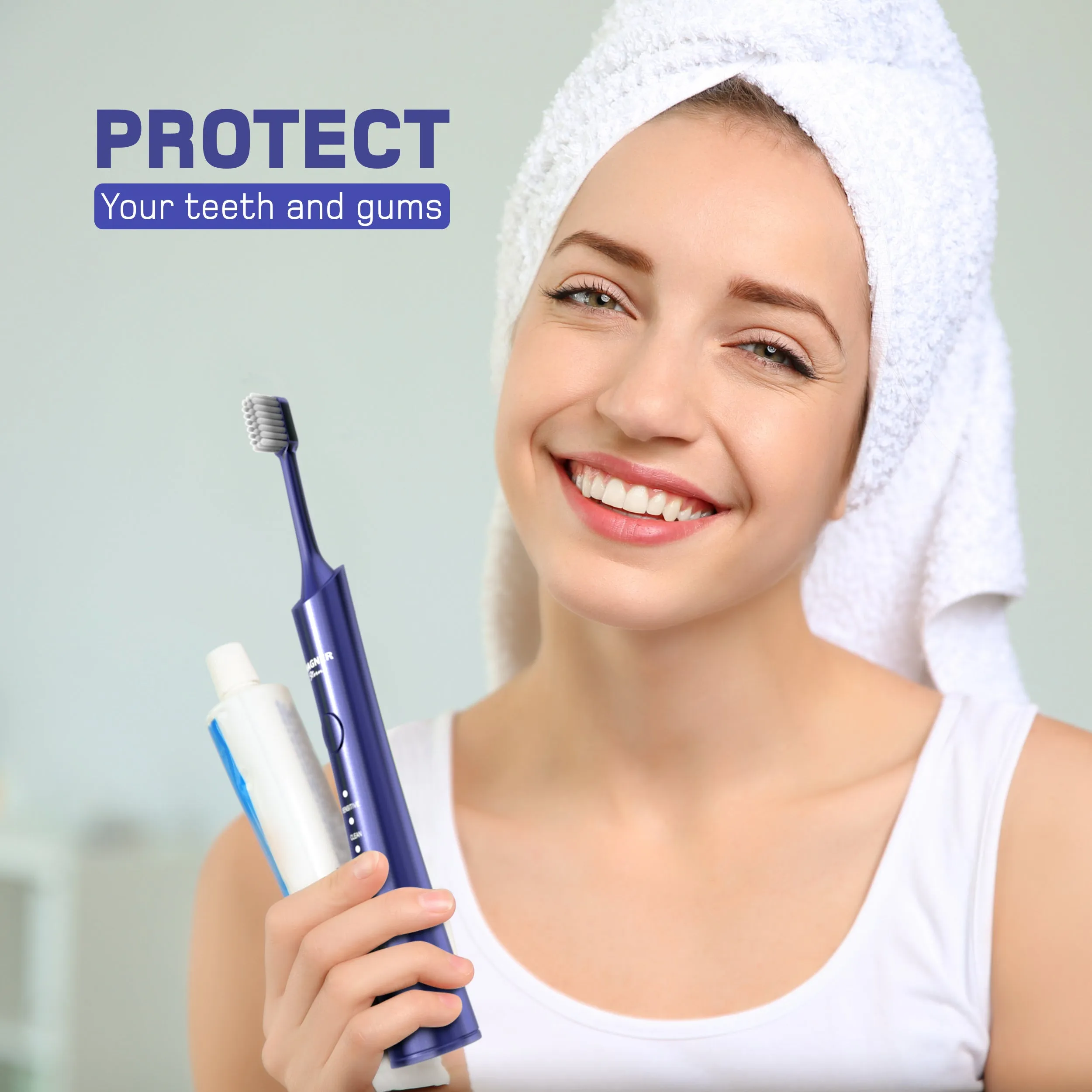 Wagner & Stern ultrasonic whitening Electric Toothbrush with 8 Charcoal Black Brush Heads. for Fresh Breath & Healthy Smile. (Blue)