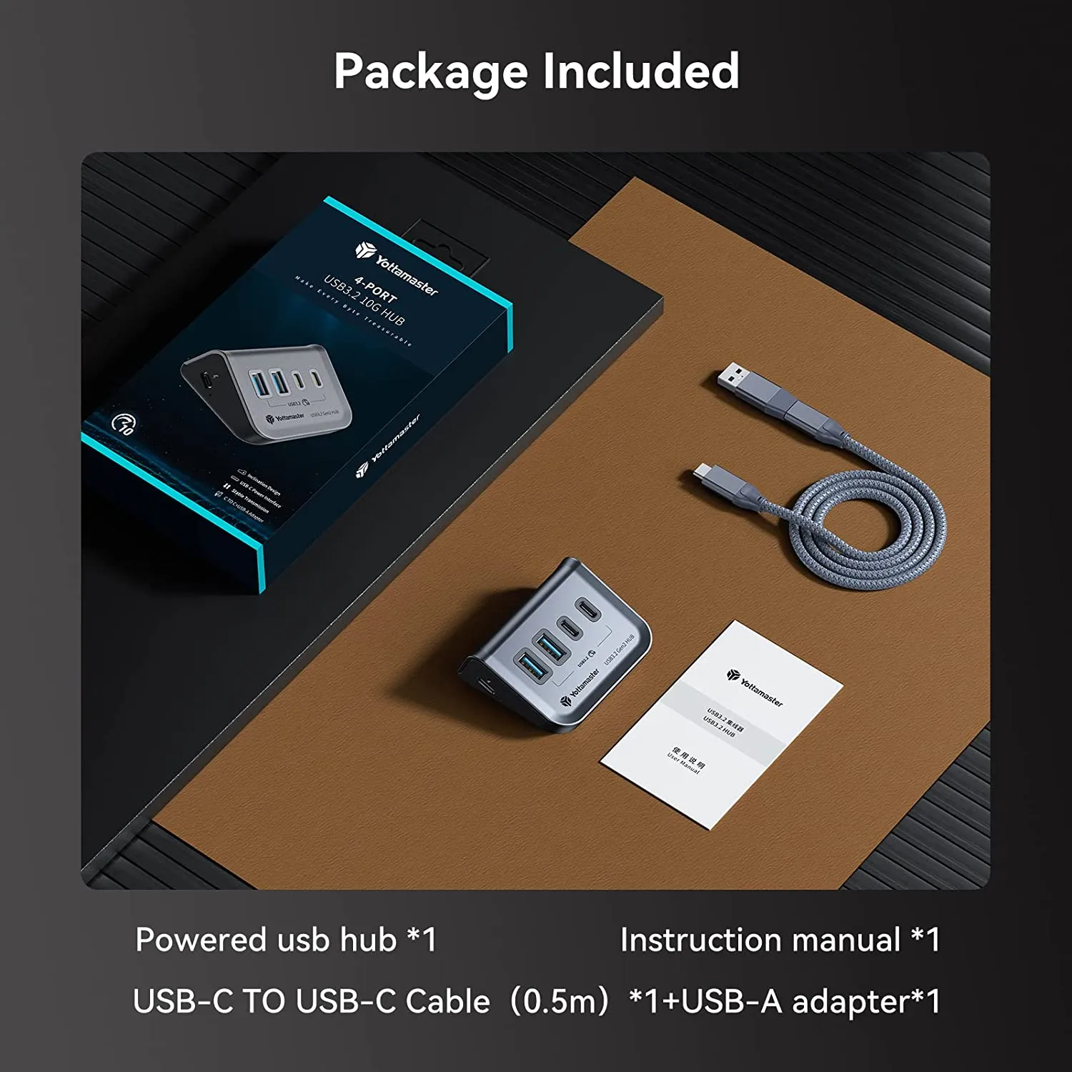 Yottamaster Garrison 4 Port USB 3.1 Hub, Powered USB Hub